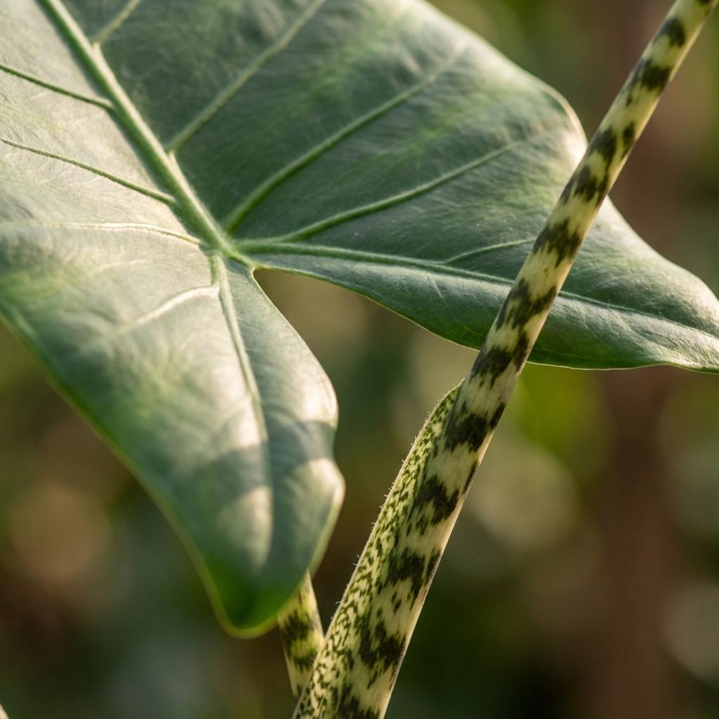 Kamerplant - Olifantsoor - Alocasia Zebrina - Groen - Weinig onderhoud - 1 Plant - met Potter Grijs - Pot 21 cm - Hoogte 70 - 75cm
