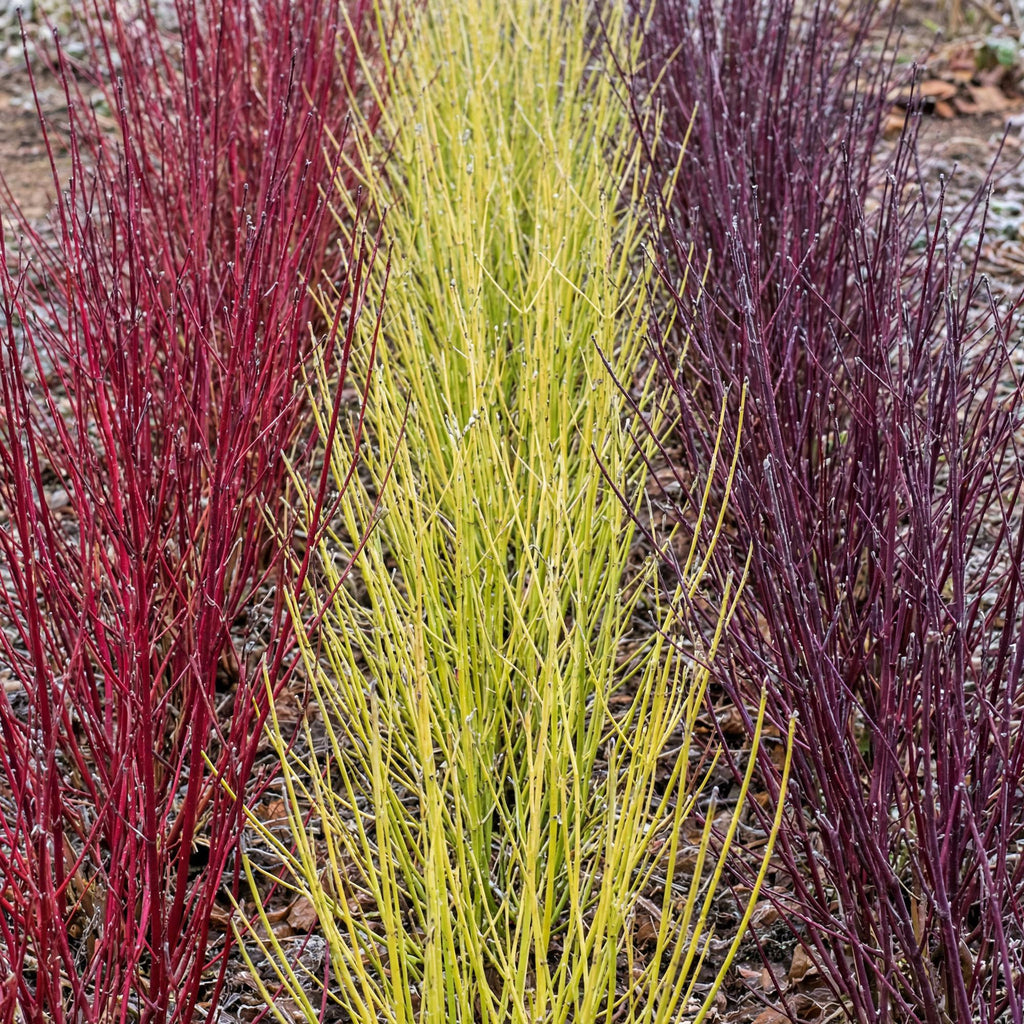 Heesters - Cornus alba Tricolour - Mix van Rode, Groene En Paarse Takken - 3 Planten - Bladverliezend - Weinig Onderhoud - Pot 17cm Hoogte 45cm