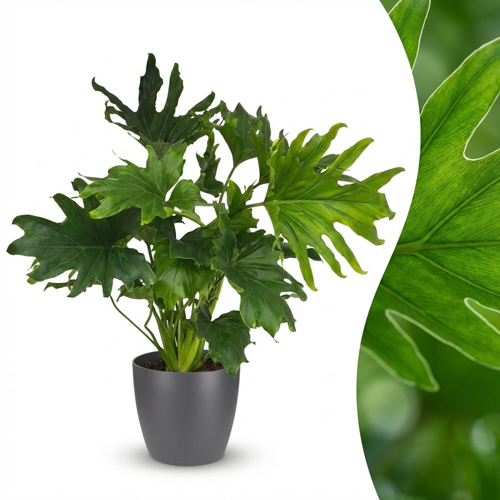 Kamerplant - Philodendron - Philodendron Lickety split - Groen - Weinig onderhoud - 1 Plant - met Potter Grijs - Pot 19cm - Hoogte 70cm