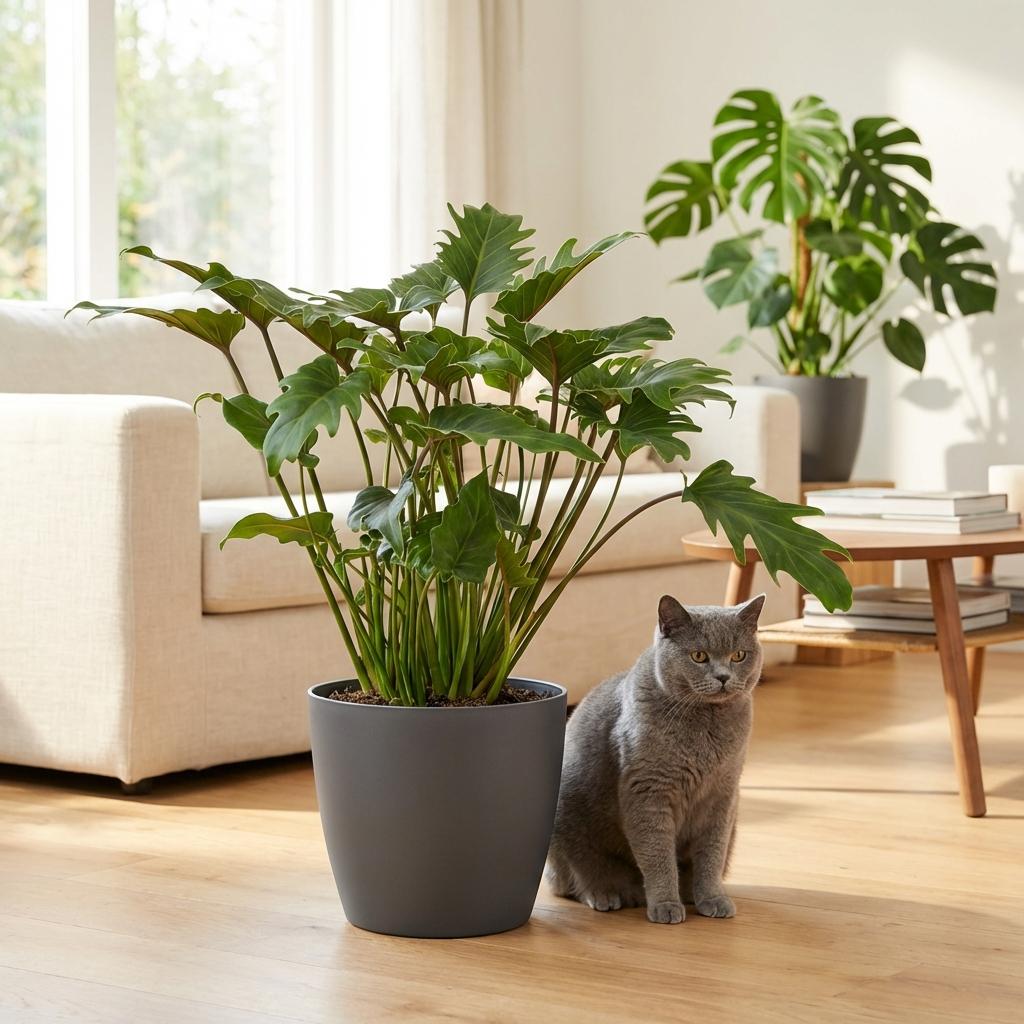 Kamerplant - Philodendron - Philodendron Xanadu - Groen - Weinig onderhoud - 1 Plant - met Potter Grijs - Pot 19cm - Hoogte 60cm