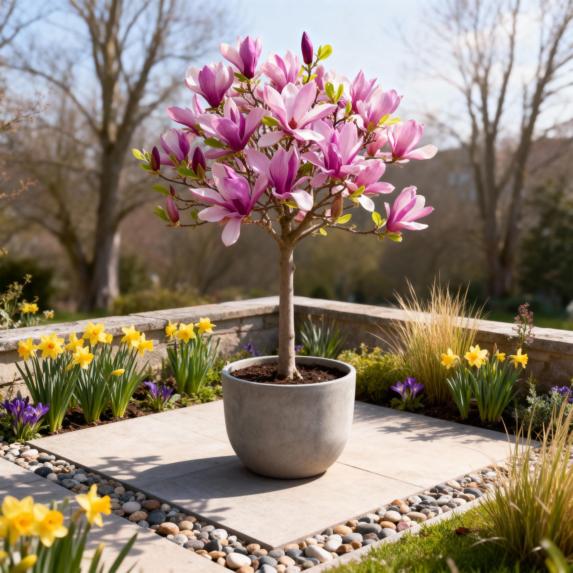 Plant op Stam - Magnolia Susan - Terras Plant - Bladverliezend - Winterhard - Roze Bloem - Pot 19cm Hoogte 90cm