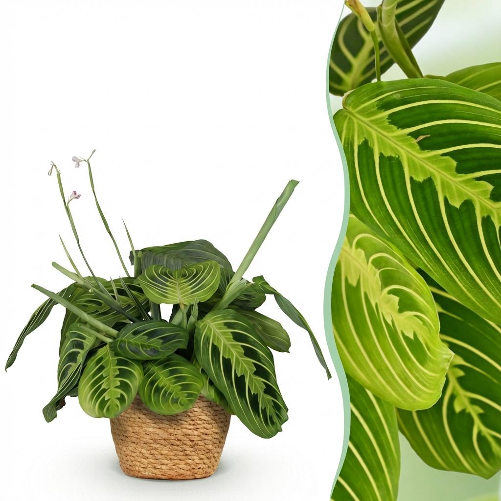 Kamerplant - Maranta Fascinator Lemon Lime - Gebedsplant - Huisdiervriendelijke Plant - Groen - 1 Plant - met Mand - Pot 12cm - Hoogte 25cm