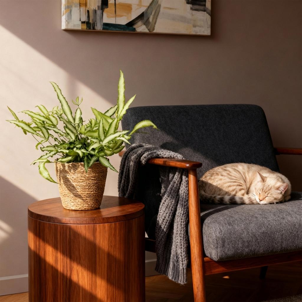 Kamerplant - Pteris cretica Albolineata - Lintvaren - Huisdiervriendelijke Plant - Groen - 1 Plant - met Mand - Pot 12cm - Hoogte 20cm