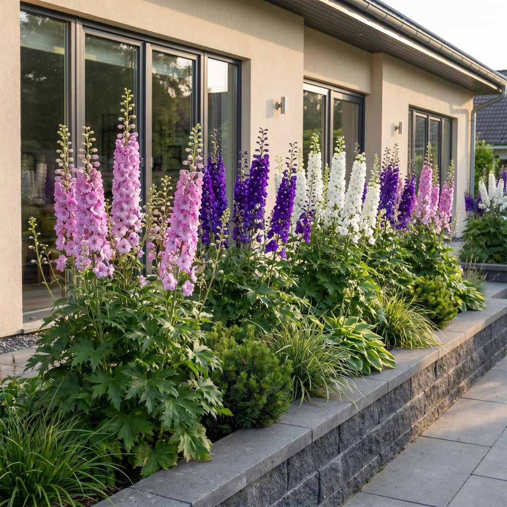 Vasteplant - Delphinium Tricolour - Ridderspoor - Bijen- en vlinderlokkers - Paars - Roze - Wit - 12 Planten - Pot 11cm - Hoogte 15-25cm