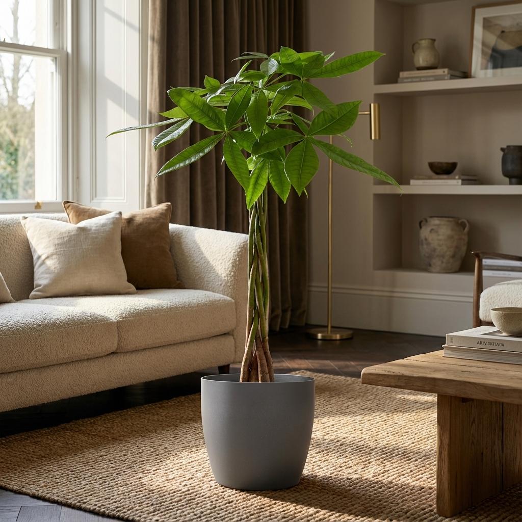 Pachira Aquatica met Potter grijs - 80cm - Ø21