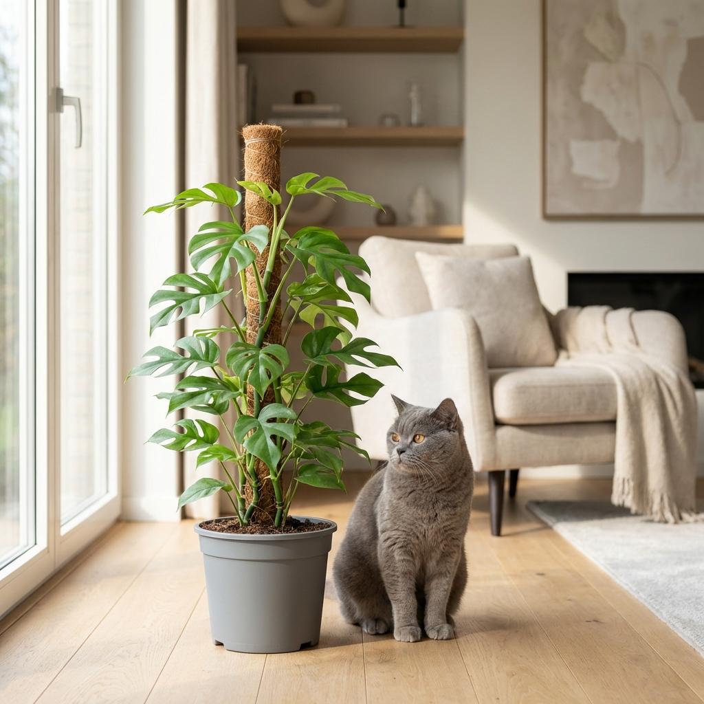 Kamerplant - Mini Gatenplant - Monstera Minima Mosstok - Groen - Weinig onderhoud - 1 Plant - met Potter Grijs - Pot 19cm - Hoogte 90cm