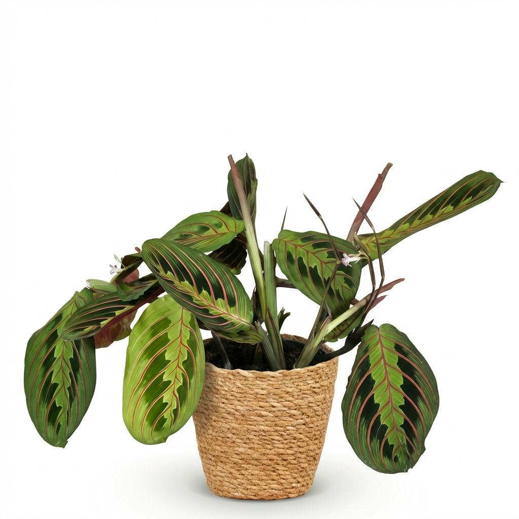Kamerplant - Maranta Fascinator Tricolour - Gebedsplant - Huisdiervriendelijke Plant - Groen - 1 Plant - met Mand - Pot 12cm - Hoogte 25cm