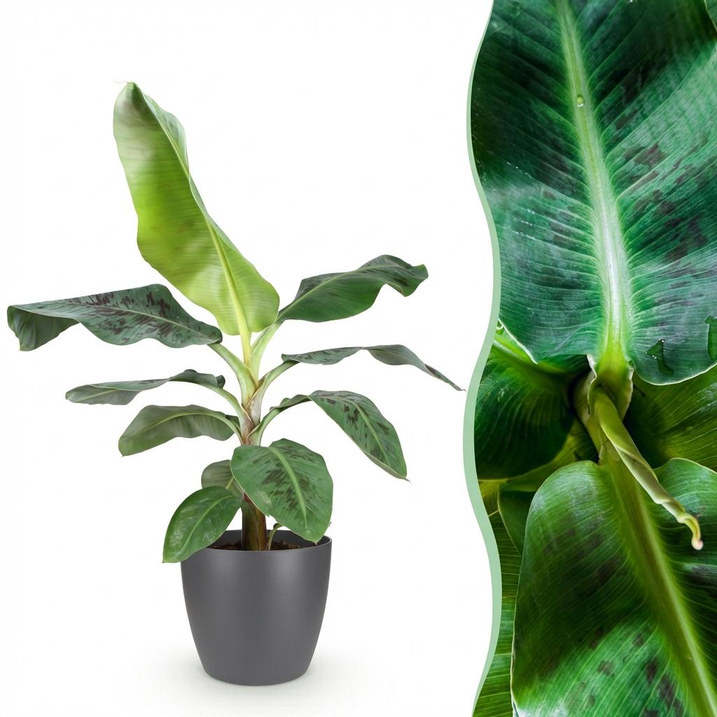 Kamerplanten - Musa acuminata Dwarf Cavendisch - Bananenplant - Weinig onderhoud - Groen - 1 Plant - met Potter Grijs - Pot 21cm - Hoogte 70-75cm
