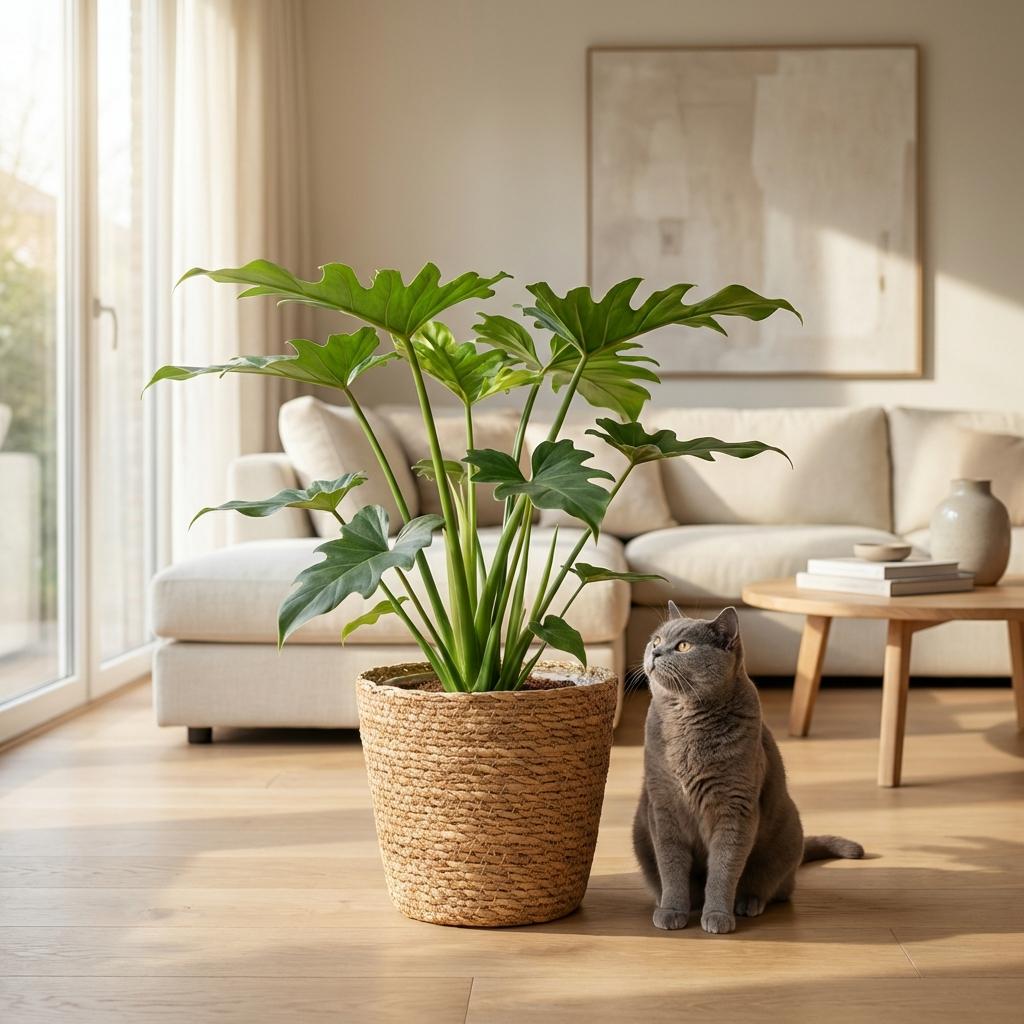 Kamerplant - Philodendron - Philodendron Lacerum - Groen - Weinig onderhoud - 1 Plant - met Mand - Pot 19cm - Hoogte 65cm