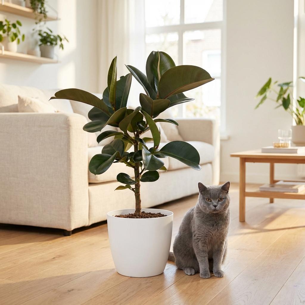 Kamerplant - Rubberplant - Ficus Elastica Cloe - Groen - Weinig onderhoud - 1 Plant - met Potter Wit - Pot 19cm - Hoogte 65cm