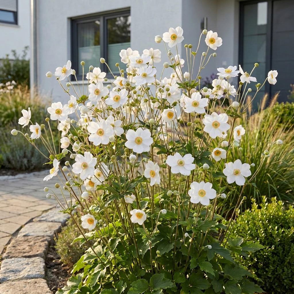 Vasteplant - Anemone hybr. Hon. Jobert - Herfst Anemoon - Schaduw - Wit - 3 Planten - Pot 11cm - Hoogte 15-25cm