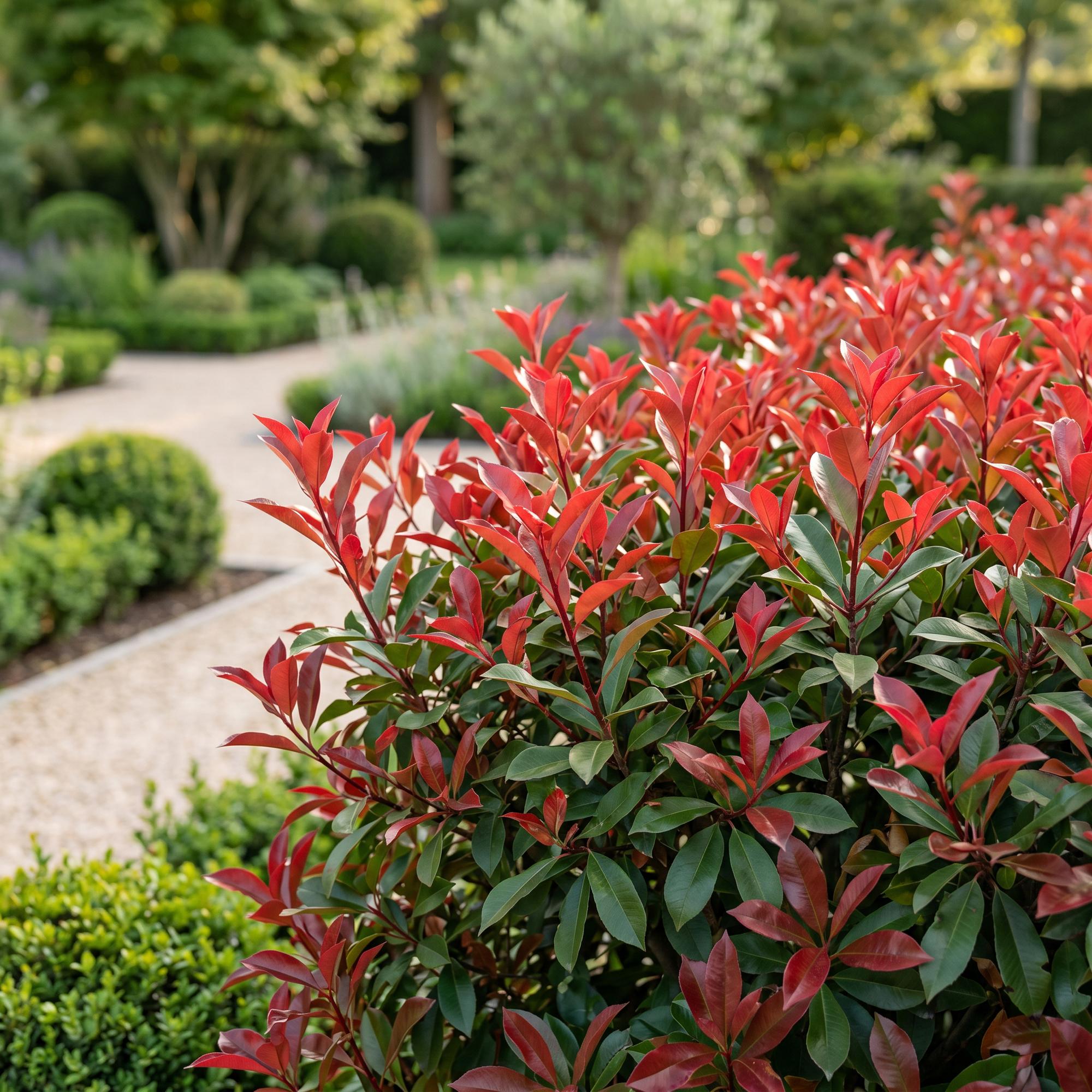 24x Photinia fraseri Carre Rouge - Glansmispel - Haagplanten - Groenblijvend - Rood - Pot 9cm - Hoogte 25-35cm
