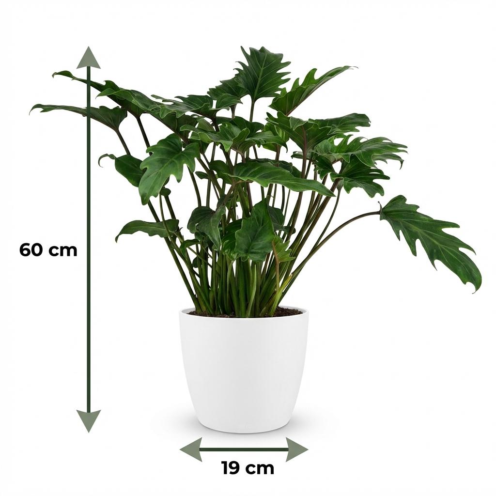 Kamerplant - Philodendron - Philodendron Xanadu - Groen - Weinig onderhoud - 1 Plant - met Potter Wit - Pot 19cm - Hoogte 60cm