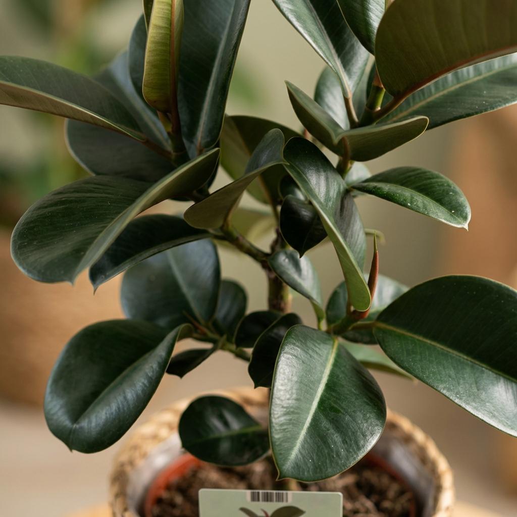 Kamerplant - Rubberplant - Ficus Elastica Cloe - Groen - Weinig onderhoud - 1 Plant - met Mand - Pot 19cm - Hoogte 65cm