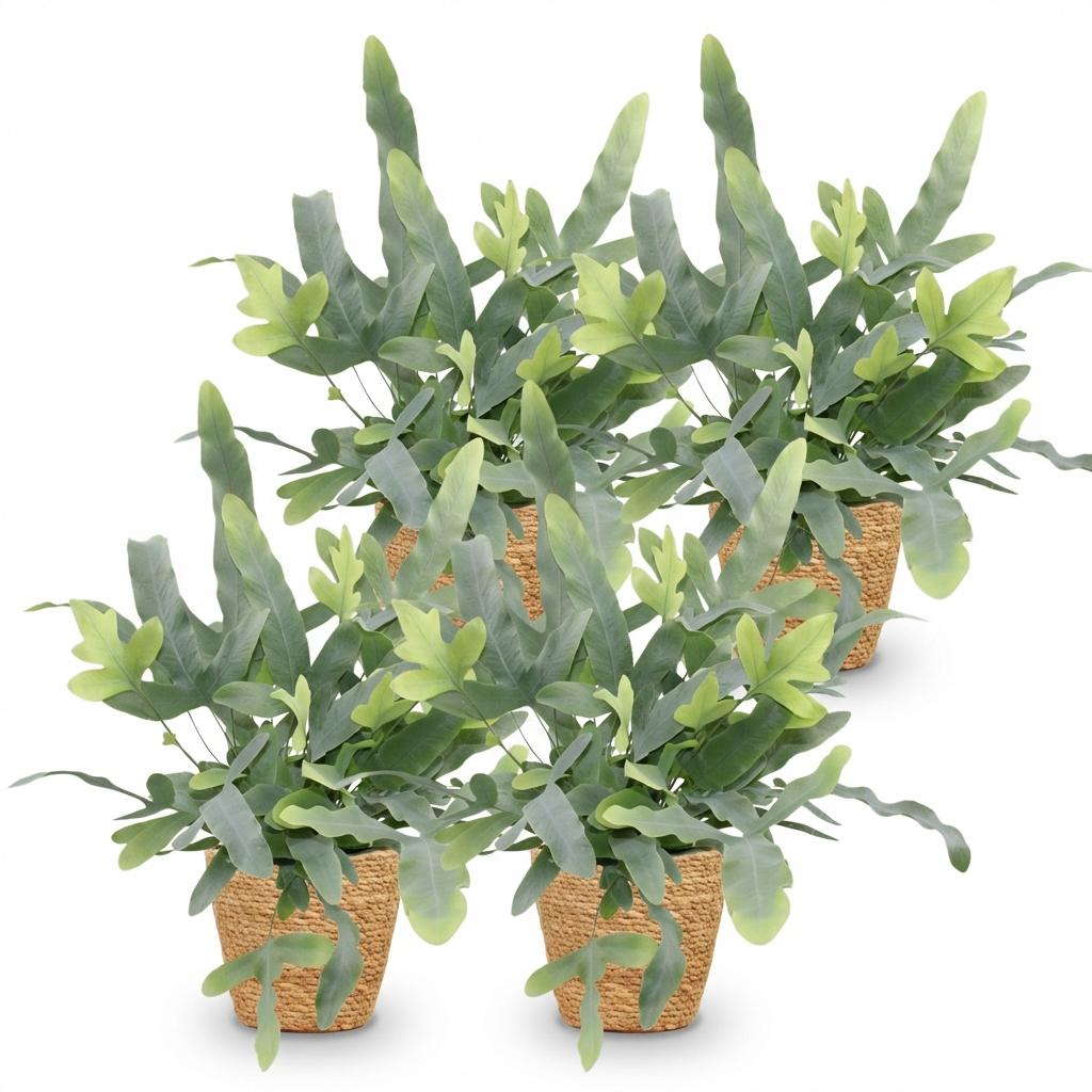 Kamerplant - Phlebodium aureum Blue Star - Blauwe Varen - Huisdiervriendelijke Plant - Blauw - 4 Planten - met Mand - Pot 12cm - Hoogte 25cm