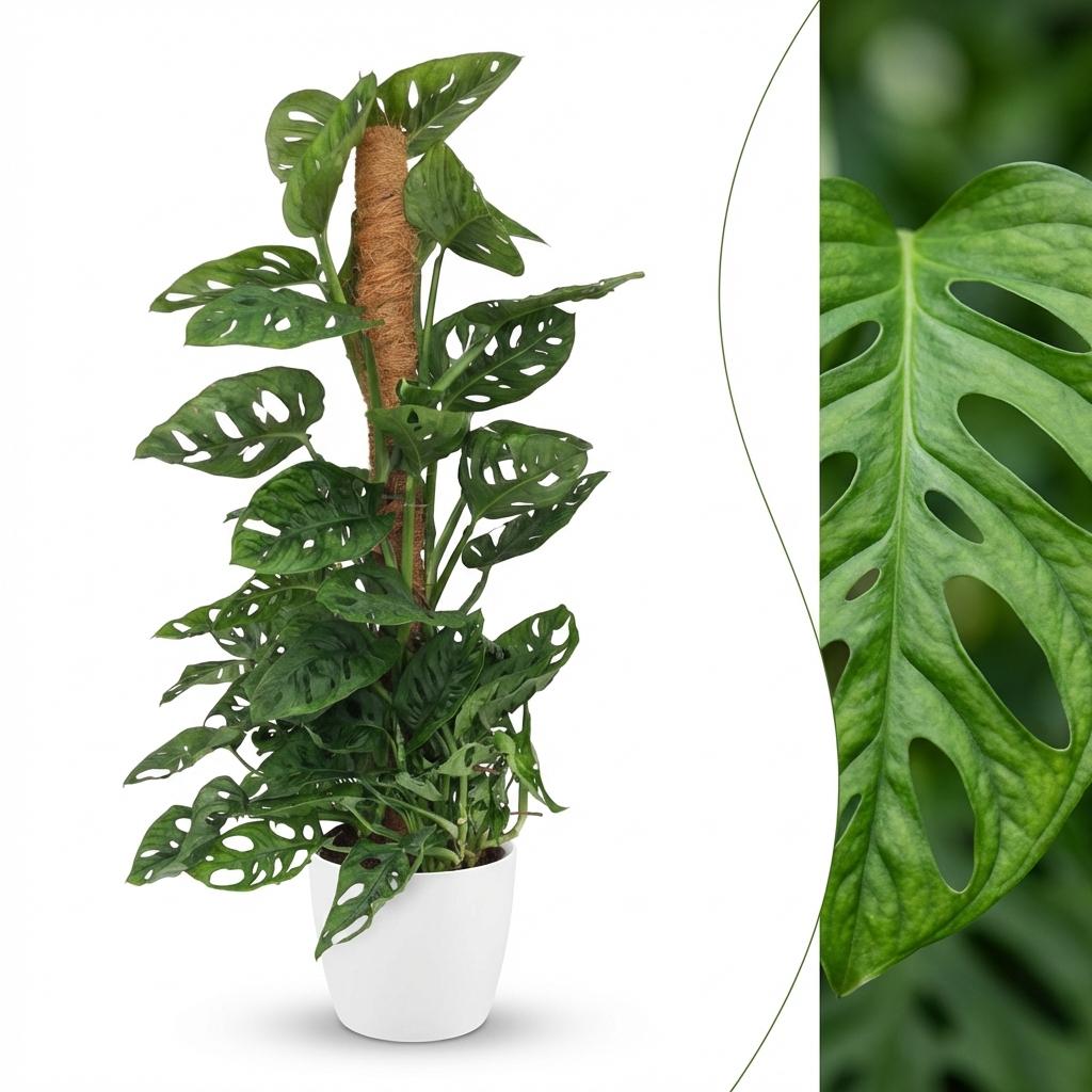 Kamerplant - Monkey Mask - Monstera Andansonii Mosstok - Groen - Weinig onderhoud - 1 Plant - met Potter Wit - Pot 19cm - Hoogte 90cm