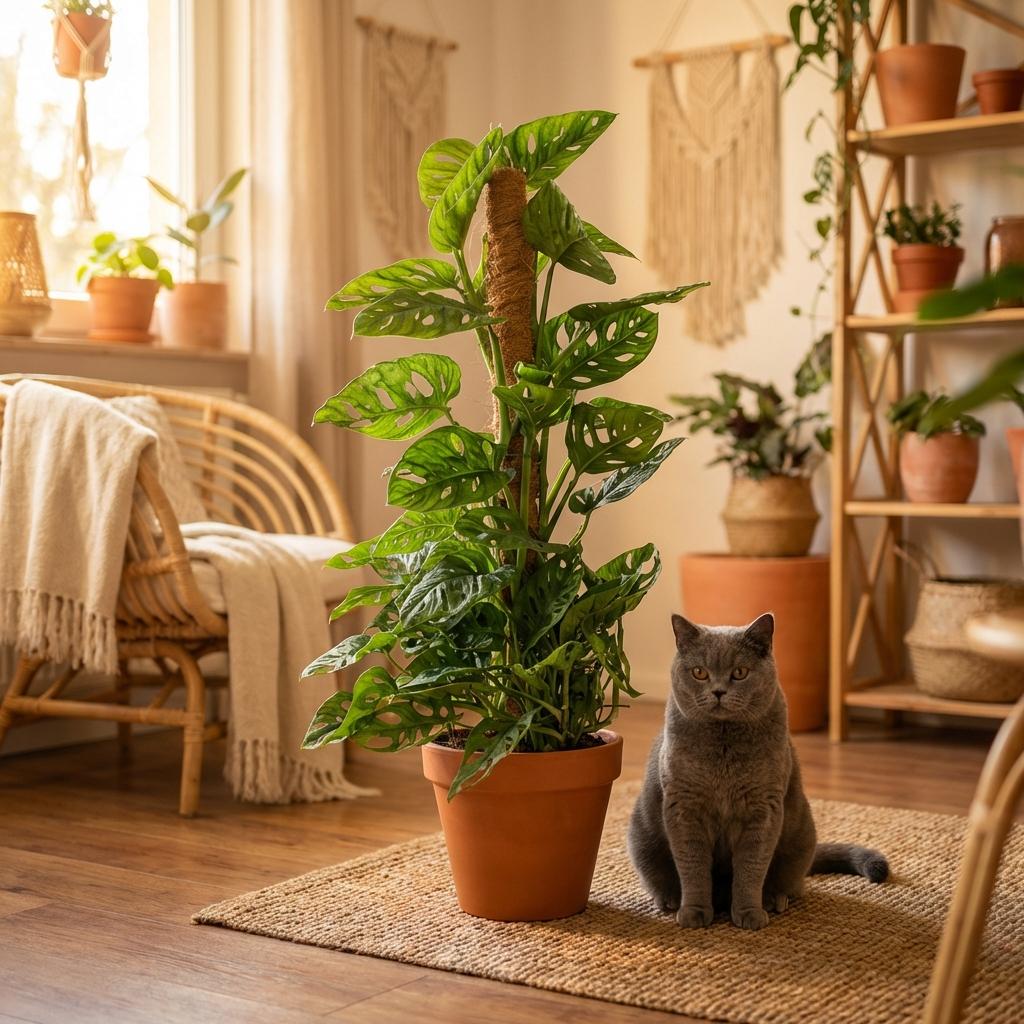 Kamerplant - Monkey Mask - Monstera Andansonii Mosstok - Groen - Weinig onderhoud - 1 Plant - Pot 19cm - Hoogte 90cm