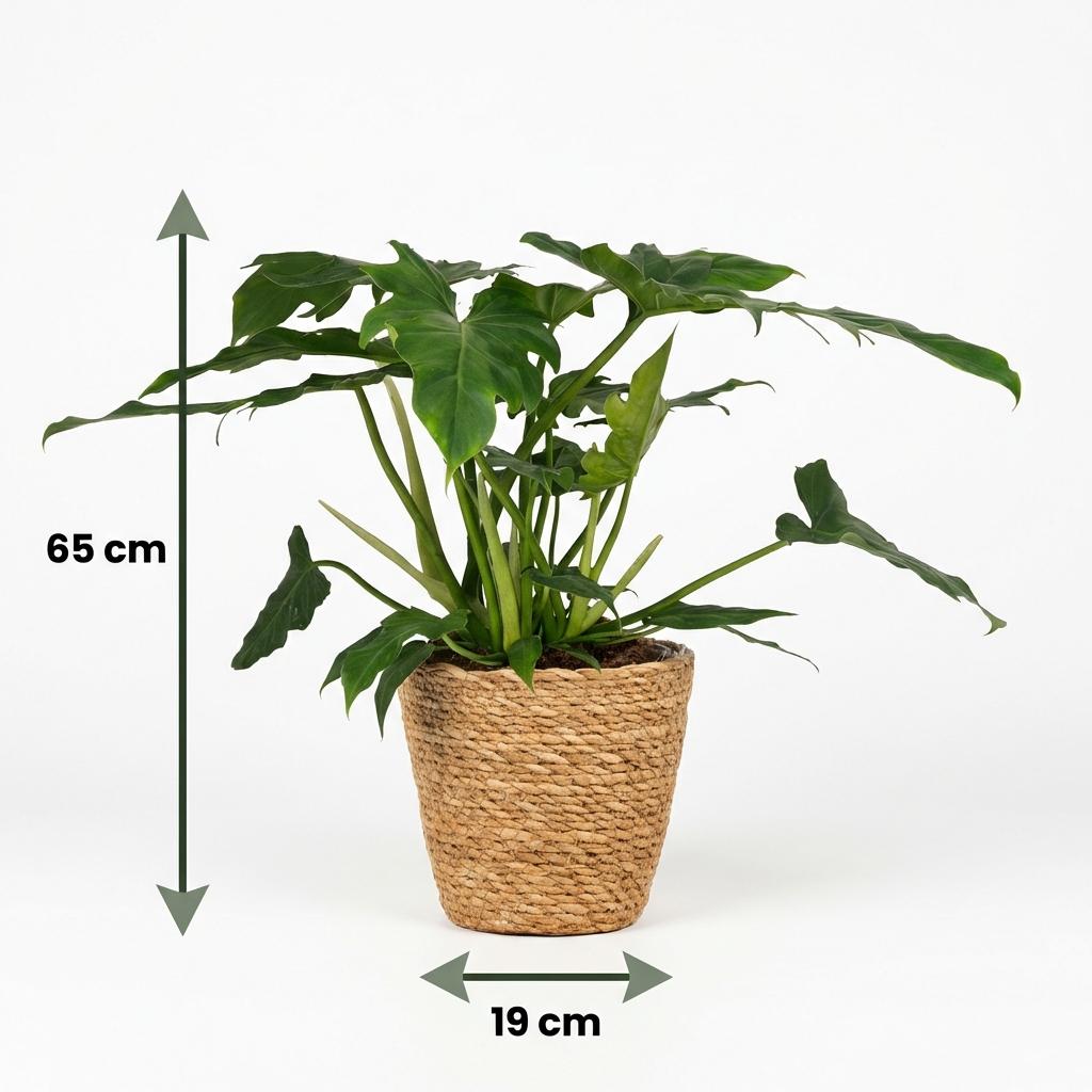 Kamerplant - Philodendron - Philodendron Lacerum - Groen - Weinig onderhoud - 1 Plant - met Mand - Pot 19cm - Hoogte 65cm