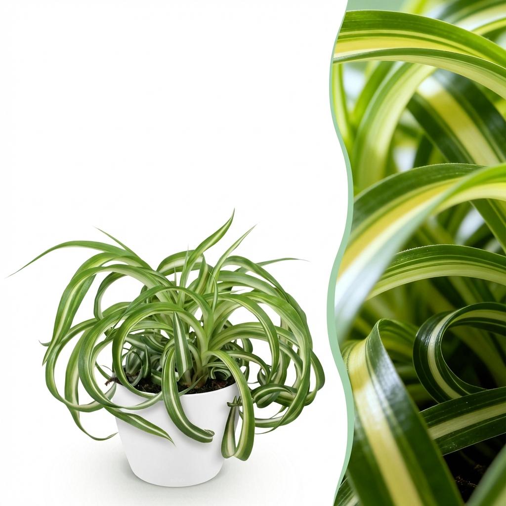 Kamerplant - Chlorophytum comosum Bonnie - Krullende Graslelie - Huisdiervriendelijke Plant - Groen - 1 Plant - met Potter Wit - Pot 12cm - Hoogte 20cm