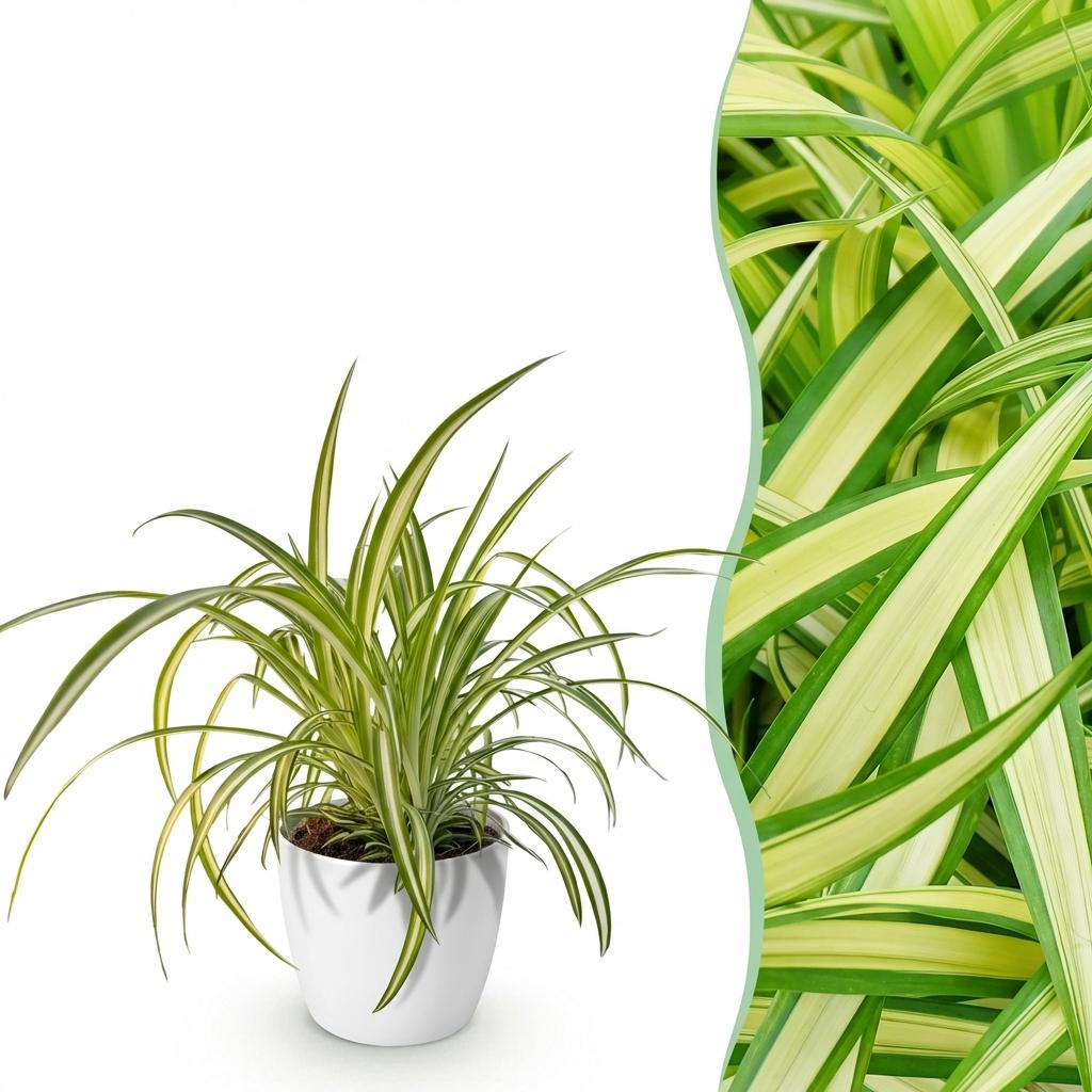 Kamerplant - Chlorophytum comosum Variegatum - Bonte Graslelie - Huisdiervriendelijke Plant - Groen - 1 Plant - met Potter Wit - Pot 12cm - Hoogte 20cm