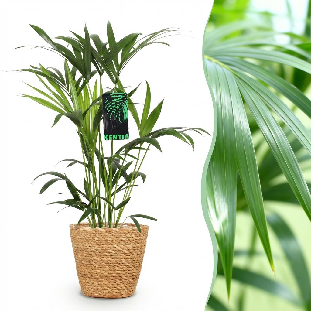 Kamerplant - Howea Forsteriana - Kentia Palm - Weinig Onderhoud - Groen - 1 Plant - met Mand - Pot 19cm - Hoogte 80-85cm