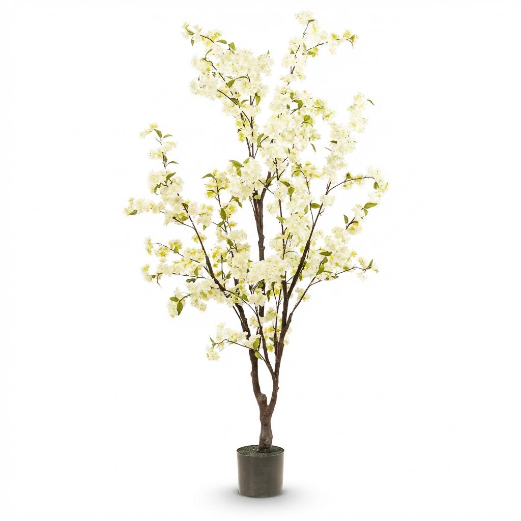 Kunstplant - Prunus - Kersenbloesem - Wit - 175cm