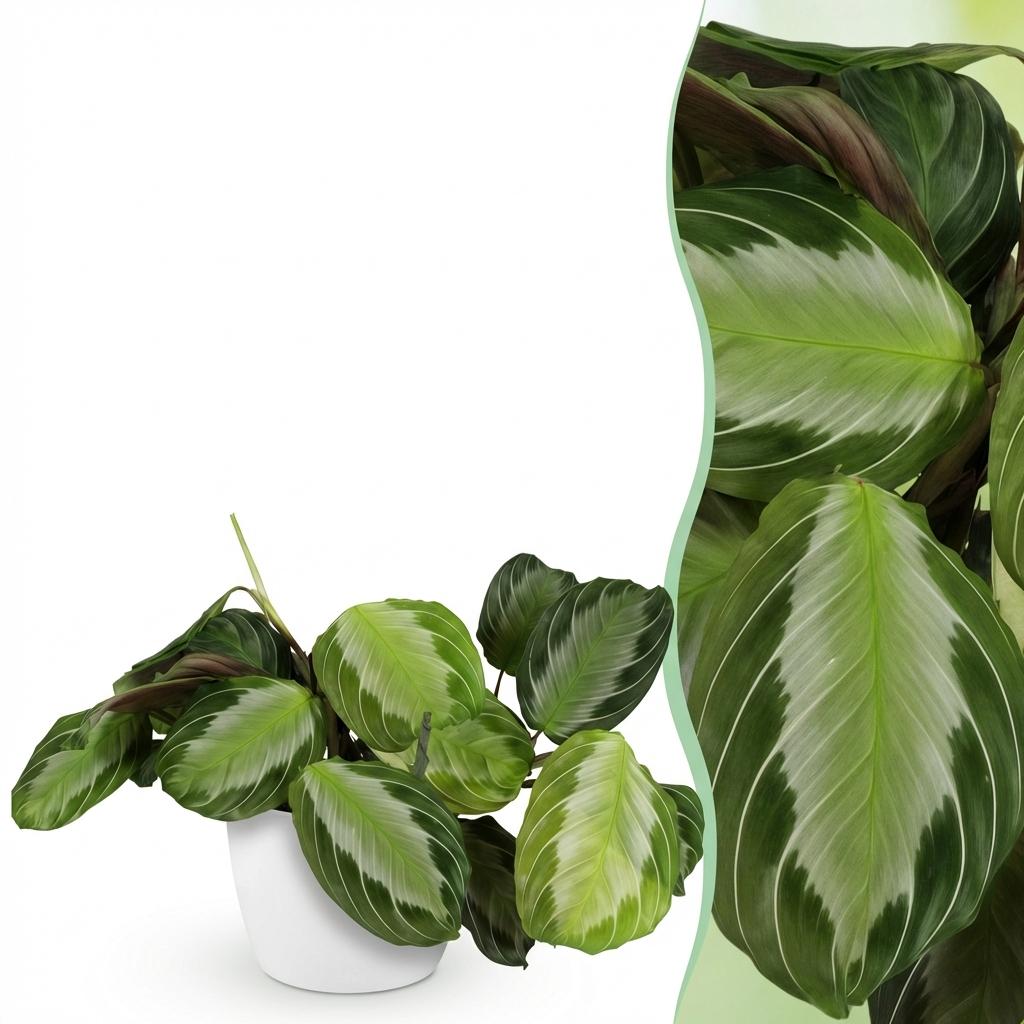 Kamerplant - Maranta Fascinator Silverband - Gebedsplant - Huisdiervriendelijke Plant - Groen - 1 Plant - met Potter Wit - Pot 12cm - Hoogte 25cm