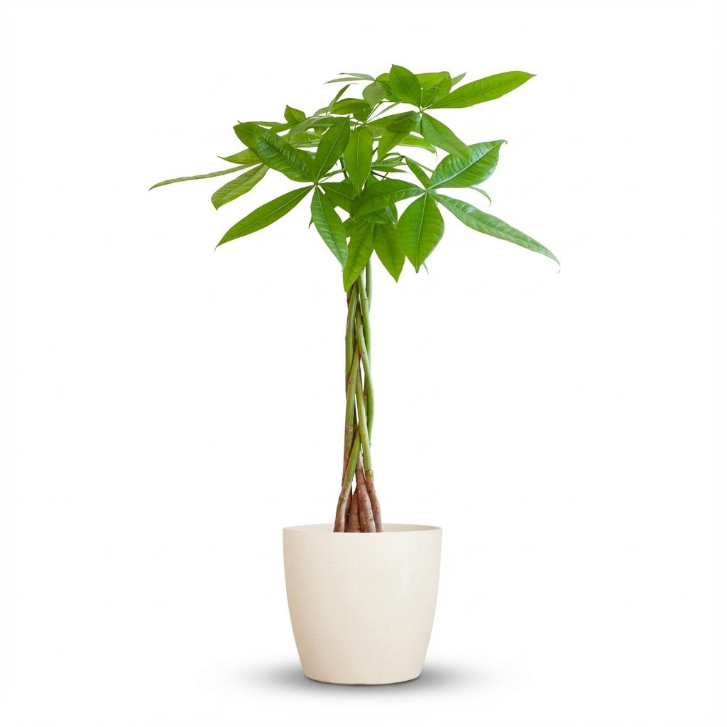 Pachira Aquatica met Potter wit - 80cm - Ø21