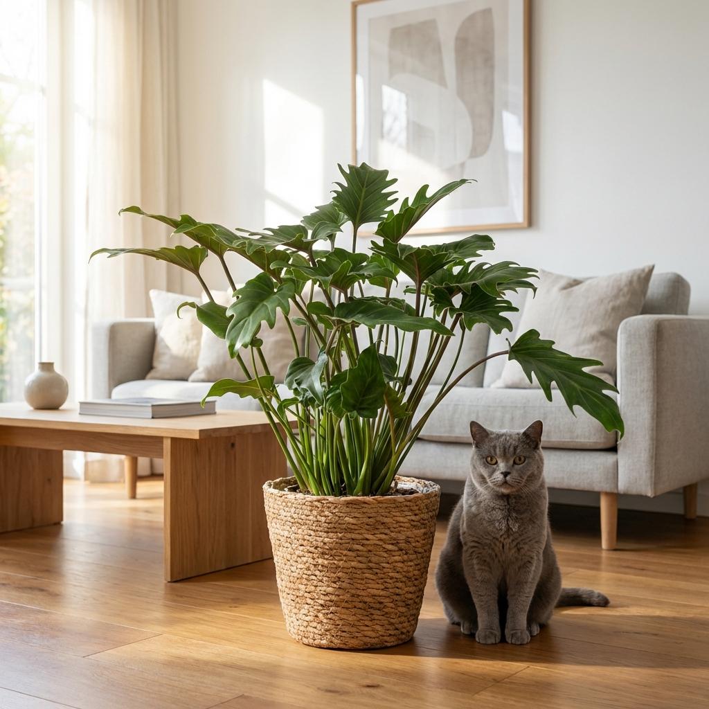 Kamerplant - Philodendron - Philodendron Xanadu - Groen - Weinig onderhoud - 1 Plant - met Mand - Pot 19cm - Hoogte 60cm