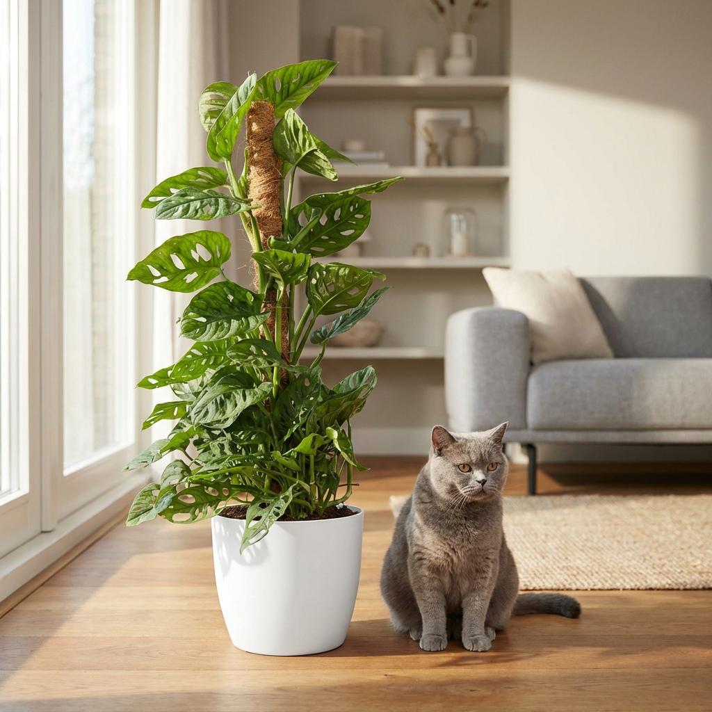 Kamerplant - Monkey Mask - Monstera Andansonii Mosstok - Groen - Weinig onderhoud - 1 Plant - met Potter Wit - Pot 19cm - Hoogte 90cm