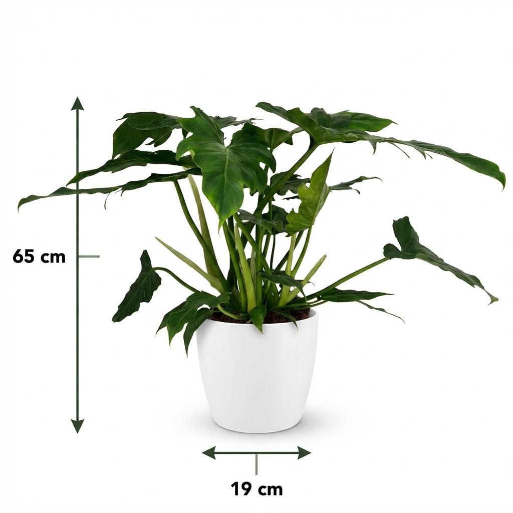 Kamerplant - Philodendron - Philodendron Lacerum - Groen - Weinig onderhoud - 1 Plant - met Potter Wit - Pot 19cm - Hoogte 65cm