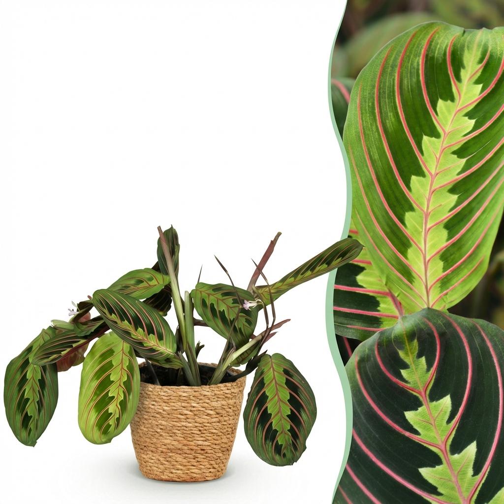 Kamerplant - Maranta Fascinator Tricolour - Gebedsplant - Huisdiervriendelijke Plant - Groen - 1 Plant - met Mand - Pot 12cm - Hoogte 25cm