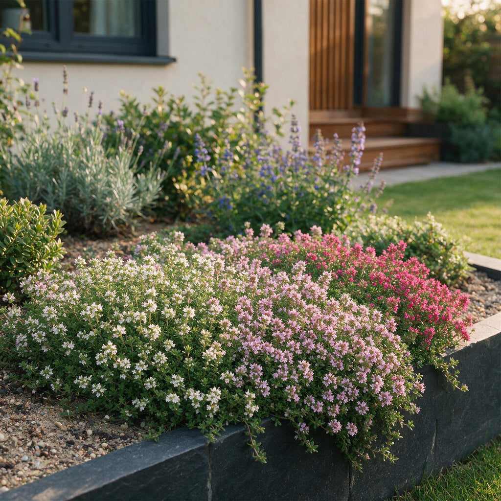 Vasteplant - Thymus Tricolour - Tym - Bodembedenkend - Roze - Rood - Wit - 24 Planten - Pot 11cm - Hoogte 15-25cm