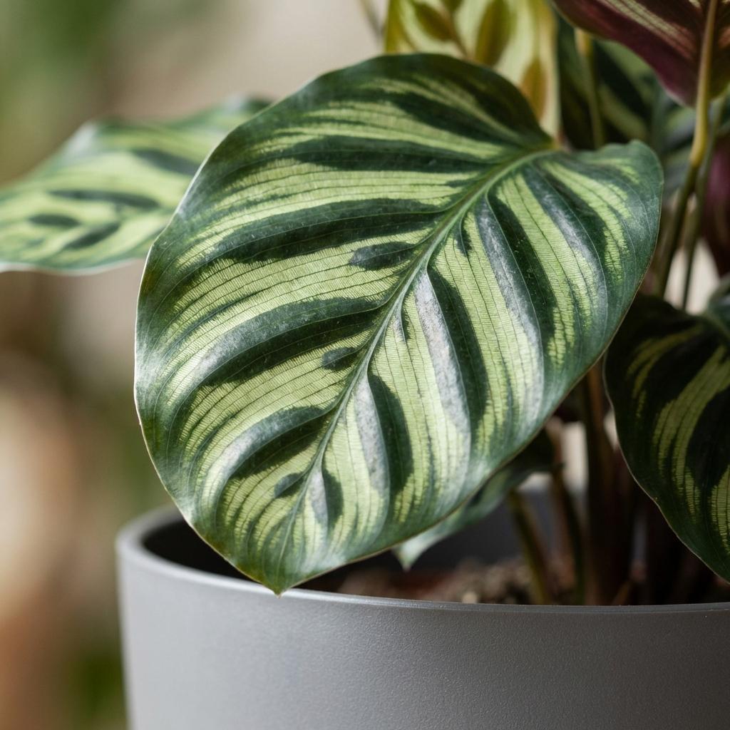 Kamerplant - Pauwenplant - Calathea Makoyana - Groen - Weinig onderhoud - 1 Plant - met Potter Grijs - Pot 19cm - Hoogte 70cm