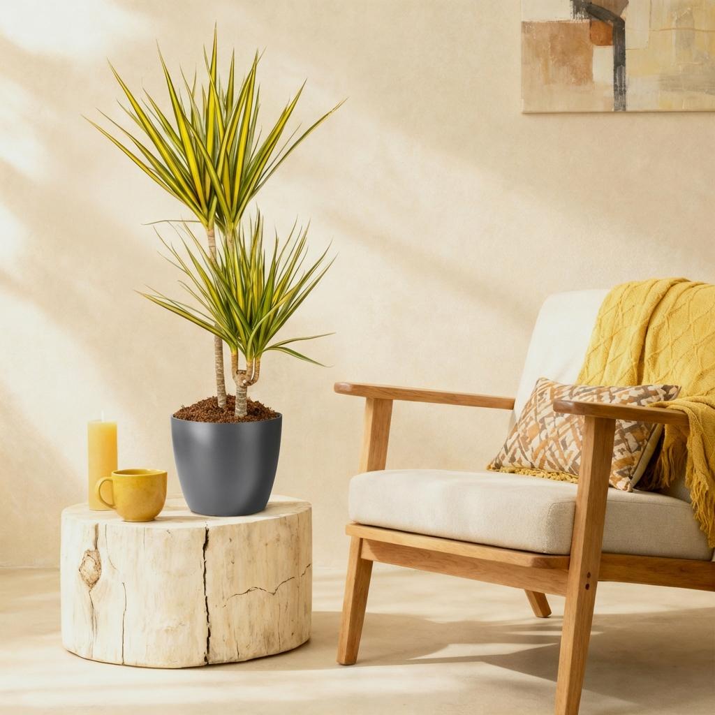 Kamerplanten - Dracaena Sunray - Drakenbloedboom - Weinig onderhoud - Groen - 1 Plant - met Potter Grijs - Pot 21cm - Hoogte 90-100cm
