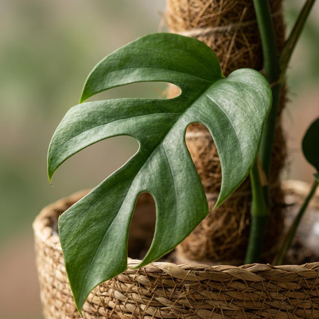 Kamerplant - Mini Gatenplant - Monstera Minima Mosstok - Groen - Weinig onderhoud - 1 Plant - met Mand - Pot 19cm - Hoogte 90cm