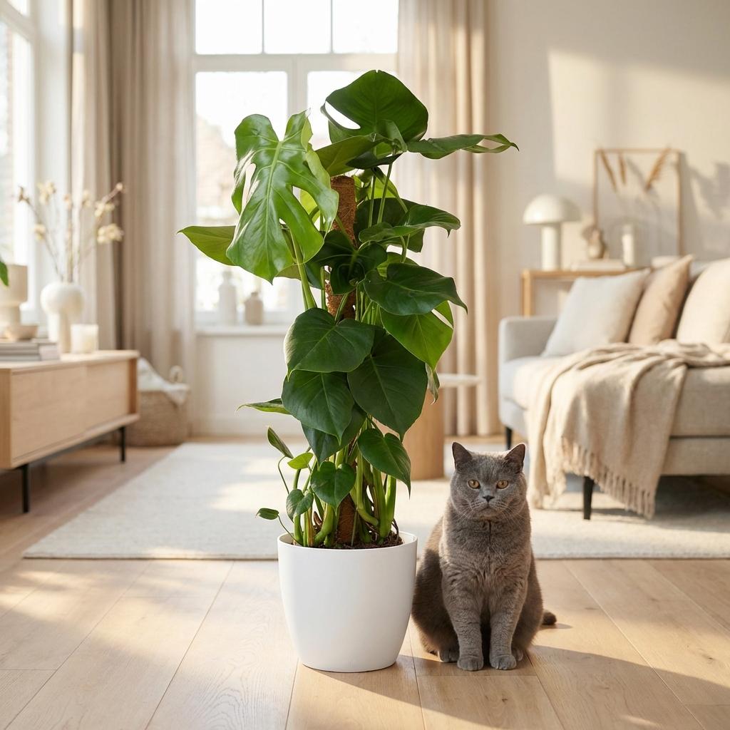 Kamerplant - Gatenplant - Monstera Deliciosa mosstok - Groen - Weinig onderhoud - 1 Plant - met Potter Wit - Pot 19cm - Hoogte 90cm
