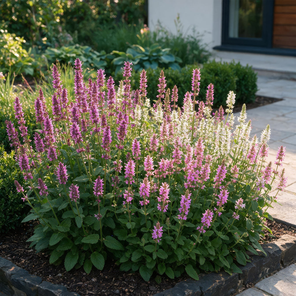 Vasteplant - Stachys Duo - Betonie - Bijen- en vlinderlokkers - Roze - Paars - Wit - 24 Planten - Pot 11cm - Hoogte 15-25cm