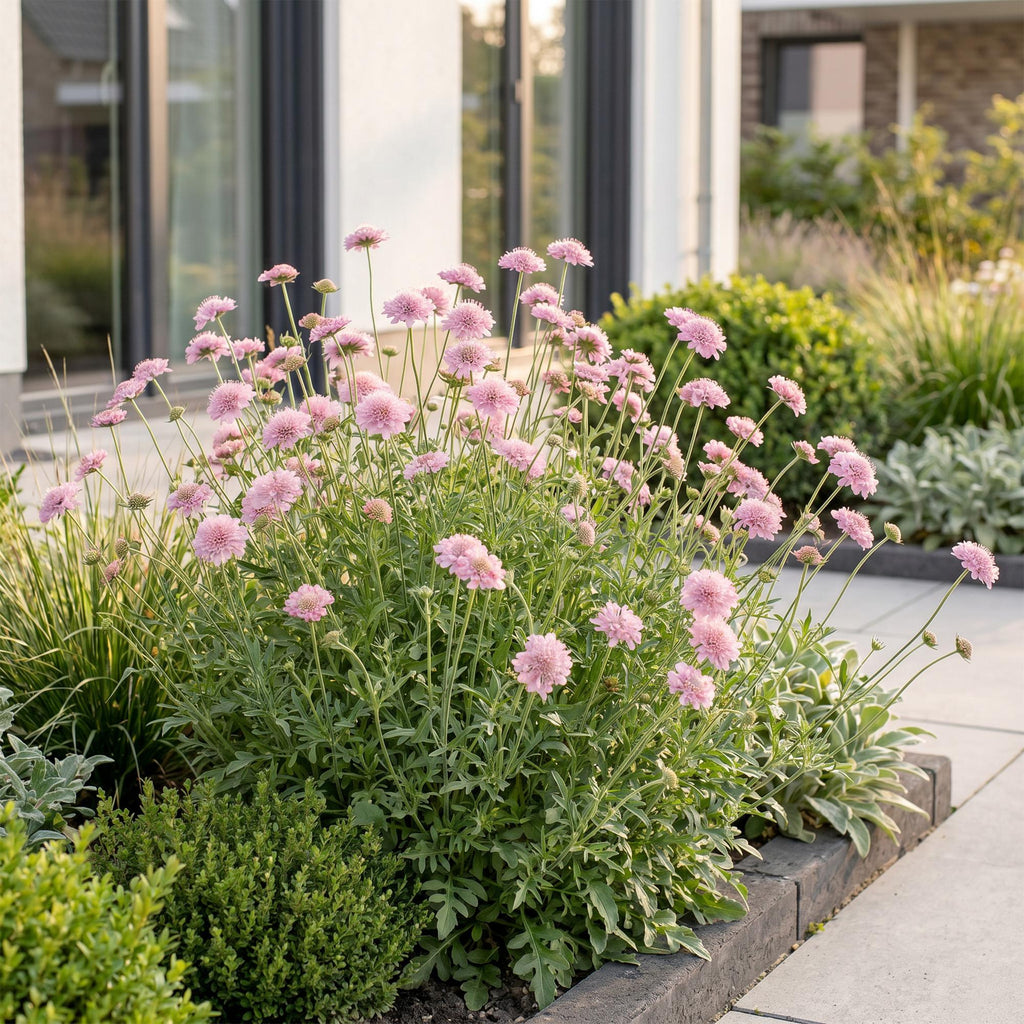 Vasteplant - Scabiosa col. Pink Mist - Duifkruid - Bijen en Vlinderlokkers - Roze - 12 Planten - Pot 11cm - Hoogte 15-25cm