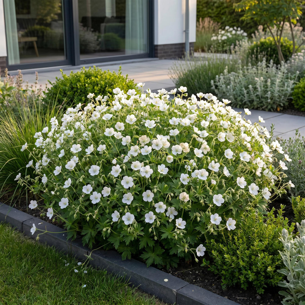 Vasteplant - Geranium sang. Album - Ooievaarsbek - Bodembedekkend - Wit - 12 Planten - Pot 11cm - Hoogte 15-25cm