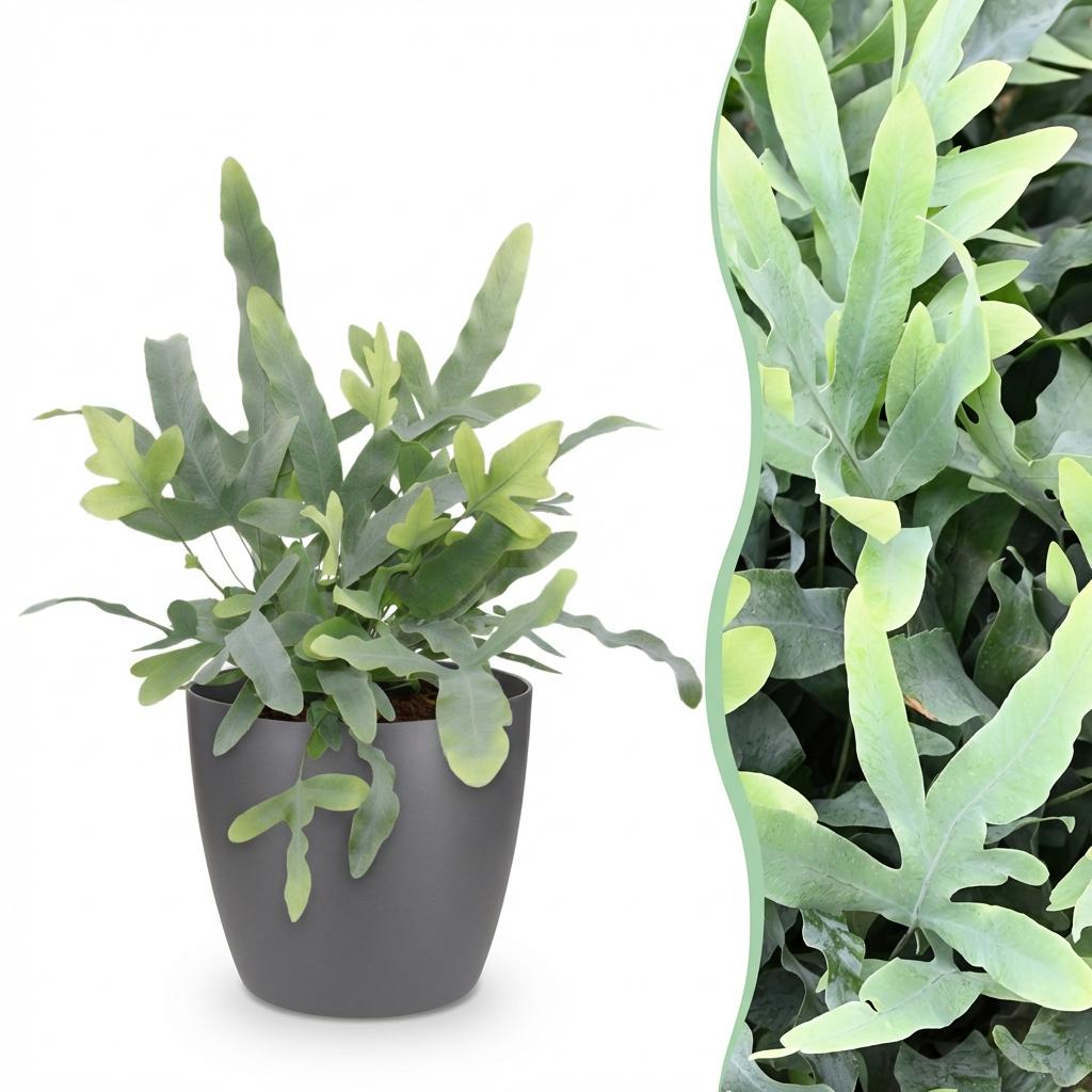 Kamerplant - Phlebodium aureum Blue Star - Blauwe Varen - Huisdiervriendelijke Plant - Blauw - 1 Plant - met Potter Grijs - Pot 12cm - Hoogte 25cm