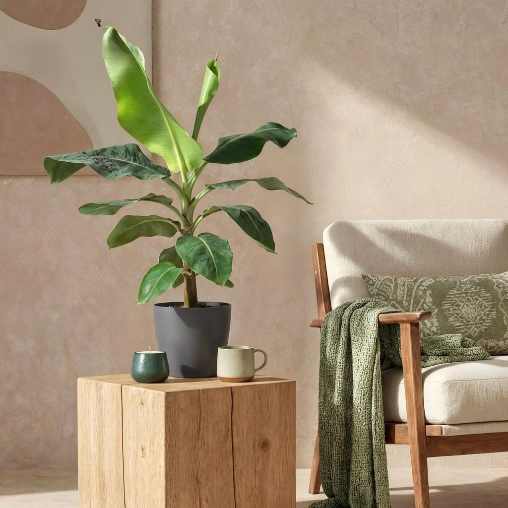 Kamerplanten - Musa acuminata Dwarf Cavendisch - Bananenplant - Weinig onderhoud - Groen - 1 Plant - met Potter Grijs - Pot 21cm - Hoogte 70-75cm