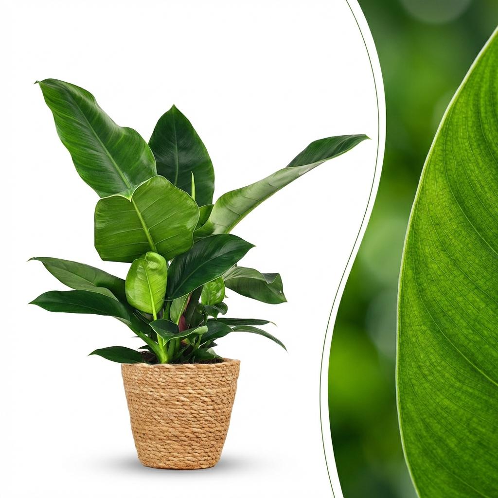 Kamerplant - Philodendron - Philodendron Imperial Green - Groen - Weinig onderhoud - 1 Plant - met Mand - Pot 19cm - Hoogte 65cm