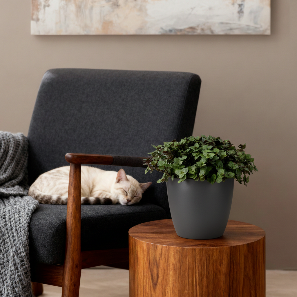 Kamerplant - Calissia repens - Kattengras - Huisdiervriendelijk - Groen - 1 Plant - met Potter Grijs - Pot 12cm - Hoogte 17-20cm