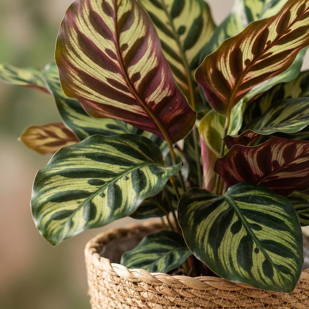 Kamerplant - Pauwenplant - Calathea Makoyana - Groen - Weinig onderhoud - 1 Plant - met Mand - Pot 19cm - Hoogte 70cm