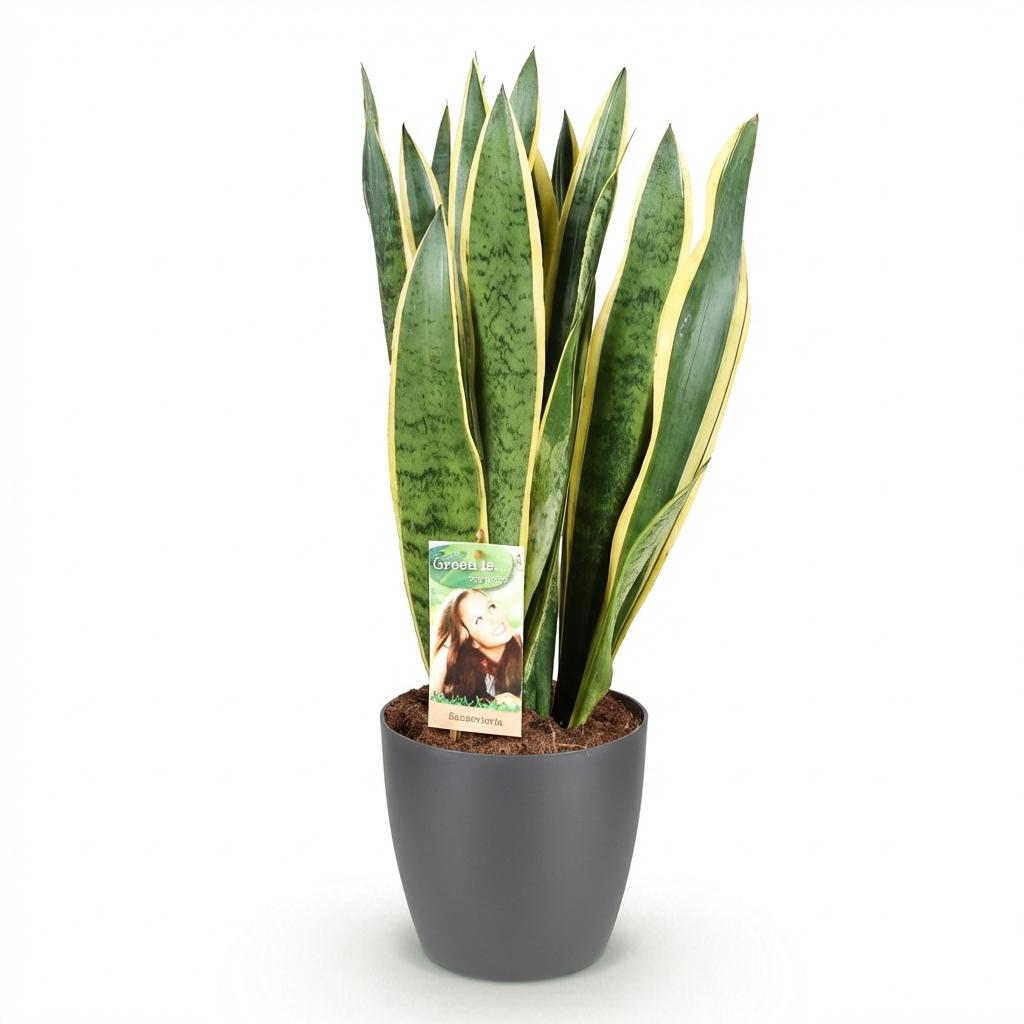 Kamerplanten - Sansevieria Laurentii - Vrouwentong - Weinig onderhoud - Groen - 1 Plant - met Potter Grijs - Pot 21cm - Hoogte 70-80cm