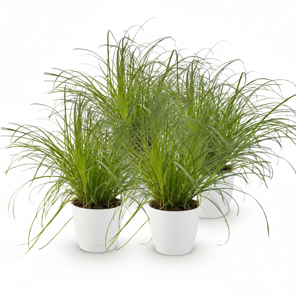 Kamerplant - Cyperus alternifolius Zumula - Kattengras - Huisdiervriendelijke Plant - Groen - 4 Planten - met Potter Wit - Pot 12cm - Hoogte 20cm