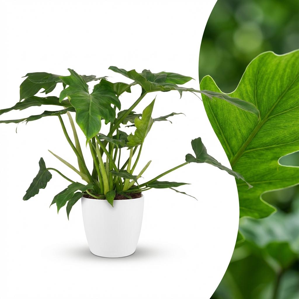Kamerplant - Philodendron - Philodendron Lacerum - Groen - Weinig onderhoud - 1 Plant - met Potter Wit - Pot 19cm - Hoogte 65cm