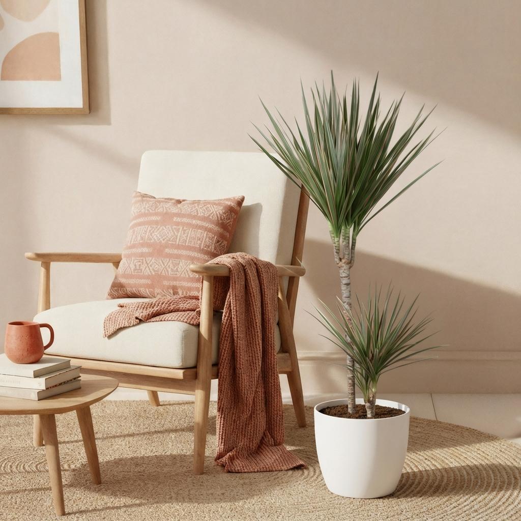Kamerplanten - Dracaena Marginata Bicolor - Drakenbloedboom - Weinig onderhoud - Groen - 1 Plant - met Potter Wit - Pot 21cm - Hoogte 90-100cm