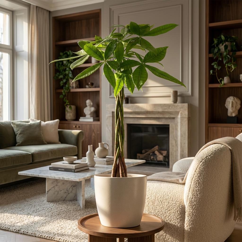 Pachira Aquatica met Potter wit - 80cm - Ø21